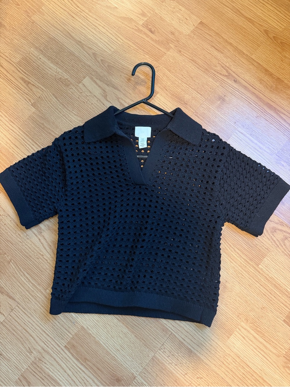 Crochet Polo Top in Black H&M